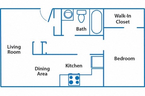 Floor plan for 1 bed, 1 bath, 640 sqft